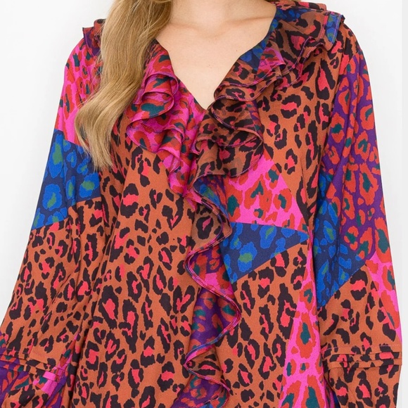 LIKE NEW!! JOH APPAREL Wanice Cascade Ruffle Printed Charmeuse Top/Size Medium - Picture 7 of 10